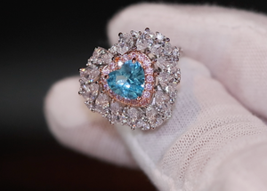 Blue Diamond Heart Ring |  Aquamarine Engagement Ring | Blue Diamond Ring