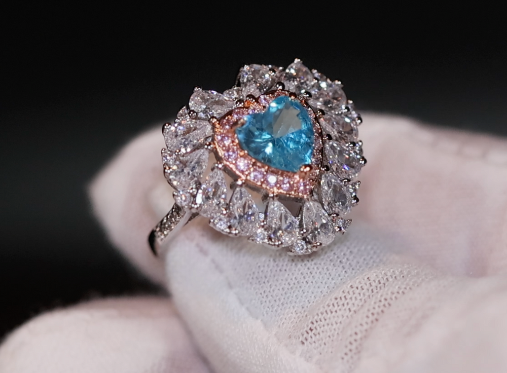 Blue Diamond Heart Ring |  Aquamarine Engagement Ring | Blue Diamond Ring