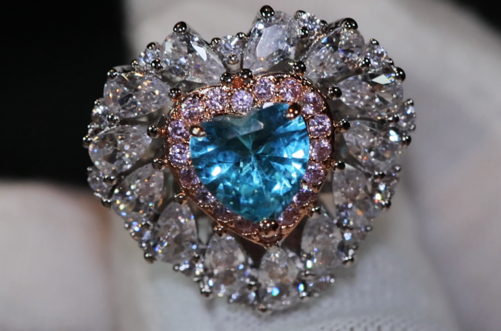 Blue Diamond Heart Ring |  Aquamarine Engagement Ring | Blue Diamond Ring