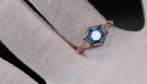 Teal Blue Diamond Ring | Blue Hexagon Diamond Ring