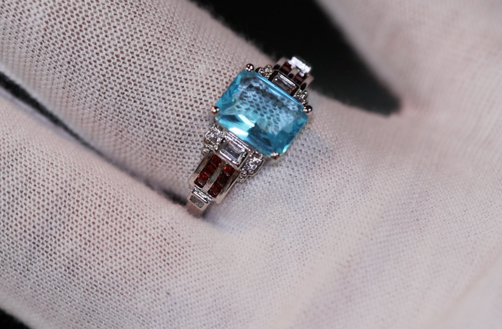 Aquamarine Ring | Aquamarine Diamond Ring | Aquamarine Emerald Ring |  Womens Diamond Ring | Blue Diamond Ring | Womens Diamond Ring