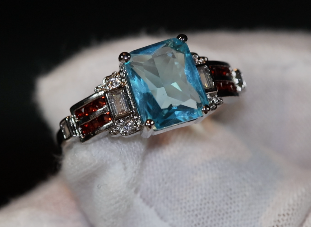 Aquamarine Ring | Aquamarine Diamond Ring | Aquamarine Emerald Ring |  Womens Diamond Ring | Blue Diamond Ring | Womens Diamond Ring