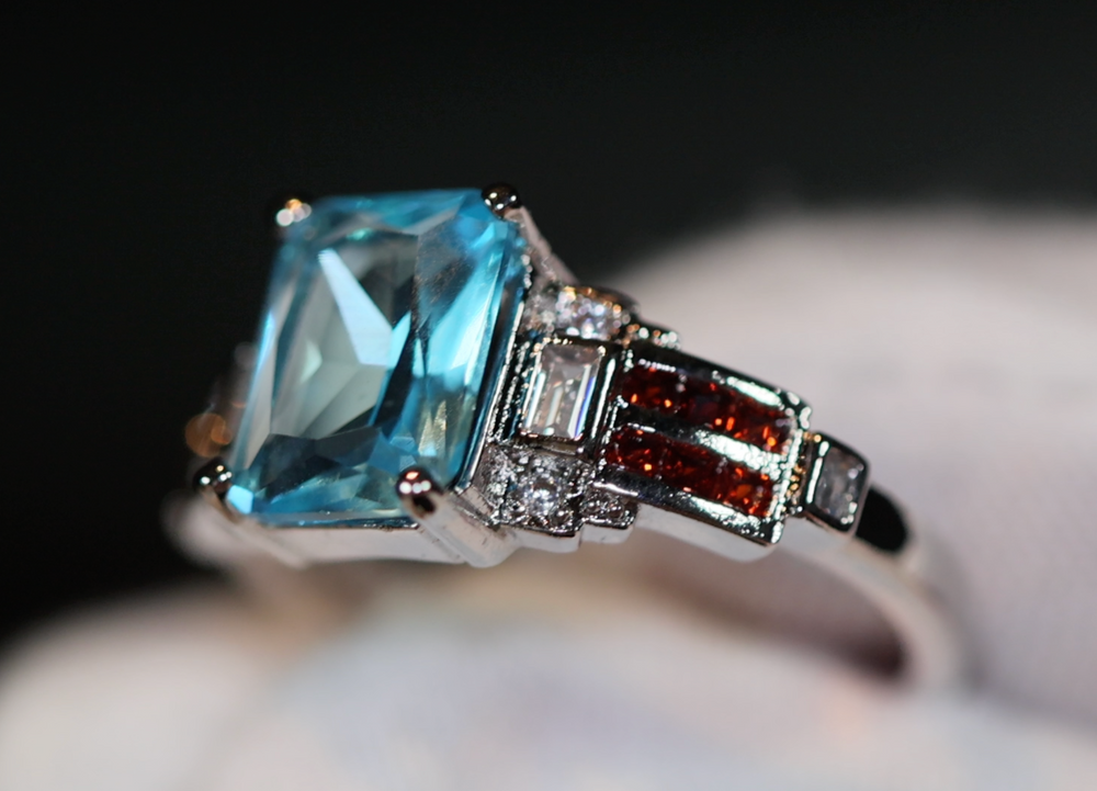 Aquamarine Ring | Aquamarine Diamond Ring | Aquamarine Emerald Ring |  Womens Diamond Ring | Blue Diamond Ring | Womens Diamond Ring