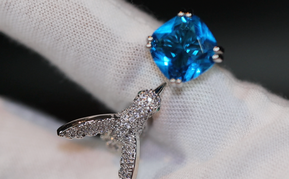 Diamond Bird Ring | Blue Diamond Ring | Womens Statement Ring |  Blue Engagement Ring | Blue Bird Diamond Ring | Womens Blue Gemstone Ring