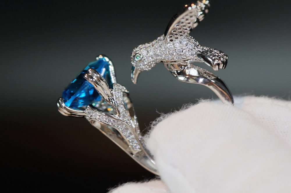 Diamond Bird Ring | Blue Diamond Bird Ring – Minx London