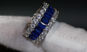 Sapphire Blue Diamond Ring | Blue Baguette Diamond Ring | Mens blue diamond eternity ring