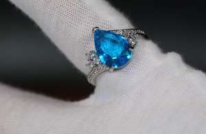 Womens Blue Pear Cut Diamond Ring