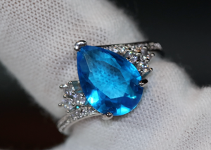 Womens Blue Pear Cut Diamond Ring