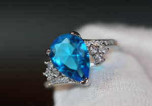 Womens Blue Pear Cut Diamond Ring