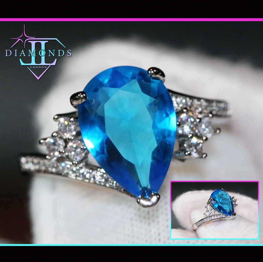 Womens Blue Pear Cut Diamond Ring