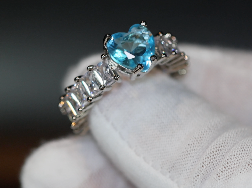 Heart Ring | Heart Shaped Ring | Heart Shape Ring | Eternity Ring | Aquamarine Ring | Topaz Ring | Blue Diamond Ring | Womens Eternity Ring