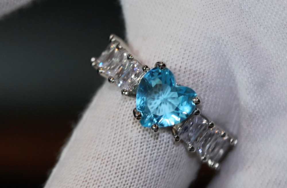 Heart Ring | Heart Shaped Ring | Heart Shape Ring | Eternity Ring | Aquamarine Ring | Topaz Ring | Blue Diamond Ring | Womens Eternity Ring