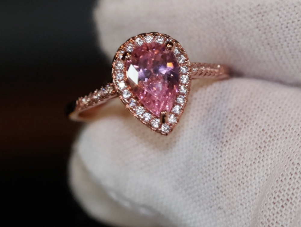 Rose Gold Pear Cut Diamond Ring | Rose Gold Pink Diamond Ring | Teardrop Ring | Pear Shape Ring