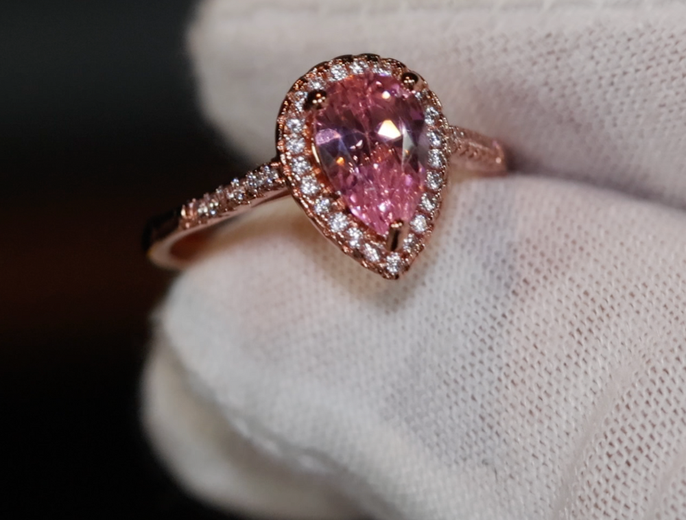 Rose Gold Pear Cut Diamond Ring | Rose Gold Pink Diamond Ring | Teardrop Ring | Pear Shape Ring