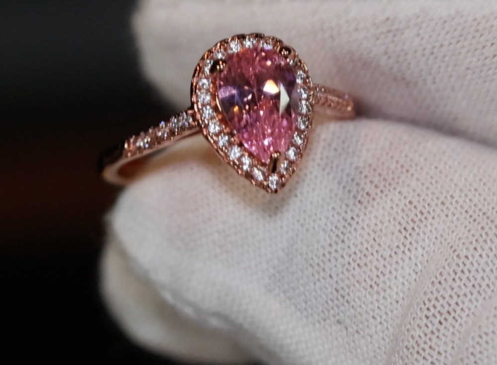 Rose Gold Pear Cut Diamond Ring | Rose Gold Pink Diamond Ring | Teardrop Ring | Pear Shape Ring