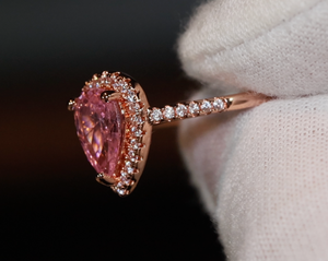 Rose Gold Pear Cut Diamond Ring | Rose Gold Pink Diamond Ring | Teardrop Ring | Pear Shape Ring