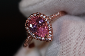 Rose Gold Pear Cut Diamond Ring | Rose Gold Pink Diamond Ring | Teardrop Ring | Pear Shape Ring