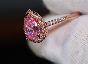 Rose Gold Pear Cut Diamond Ring | Rose Gold Pink Diamond Ring | Teardrop Ring | Pear Shape Ring