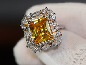 Yellow Diamond Ring | Yellow Diamond Engagement Rings | Canary Yellow Diamond Ring | Baguette Ring | Womens Engagement Ring | Cushion Ring
