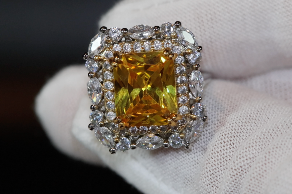 Yellow Diamond Ring | Yellow Diamond Engagement Rings | Canary Yellow Diamond Ring | Baguette Ring | Womens Engagement Ring | Cushion Ring