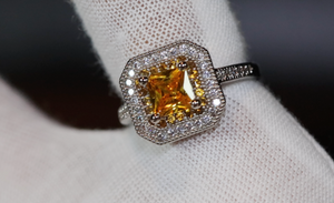 Yellow Diamond Ring | Yellow Diamond Engagement Rings | Canary Yellow Diamond Ring | Baguette Ring | Womens Engagement Ring | Halo Ring