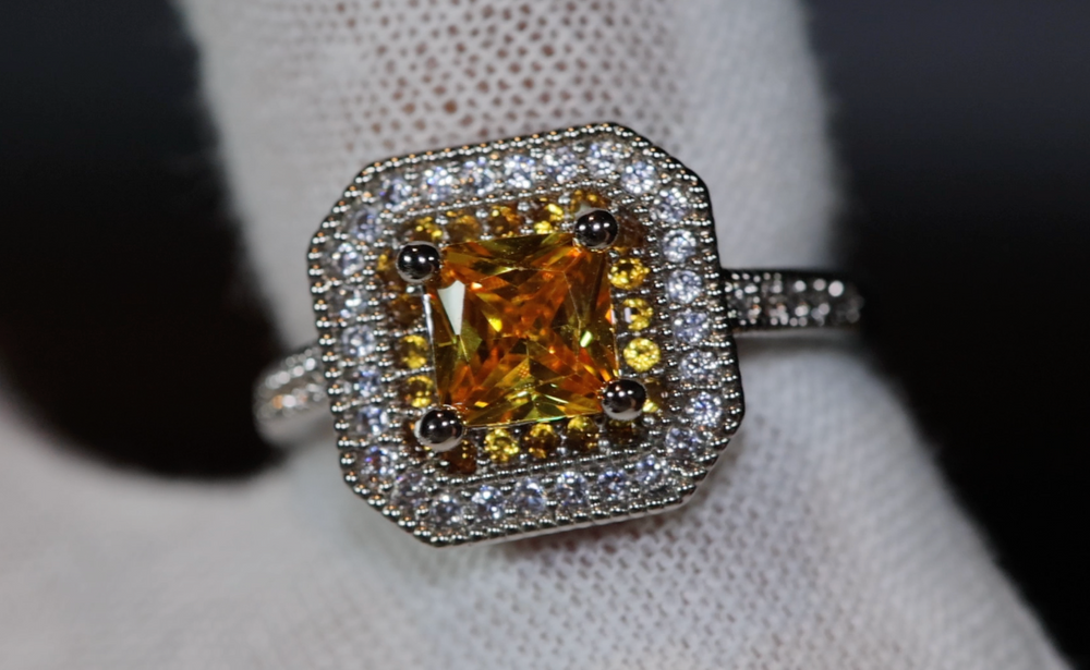 
            
                Load image into Gallery viewer, Yellow Diamond Ring | Yellow Diamond Engagement Rings | Canary Yellow Diamond Ring | Baguette Ring | Womens Engagement Ring | Halo Ring
            
        