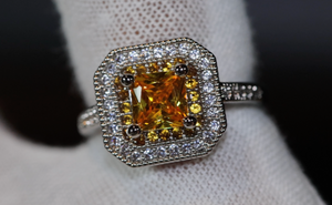 Yellow Diamond Ring | Yellow Diamond Engagement Rings | Canary Yellow Diamond Ring | Baguette Ring | Womens Engagement Ring | Halo Ring
