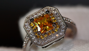 Yellow Diamond Ring | Yellow Diamond Engagement Rings | Canary Yellow Diamond Ring | Baguette Ring | Womens Engagement Ring | Halo Ring