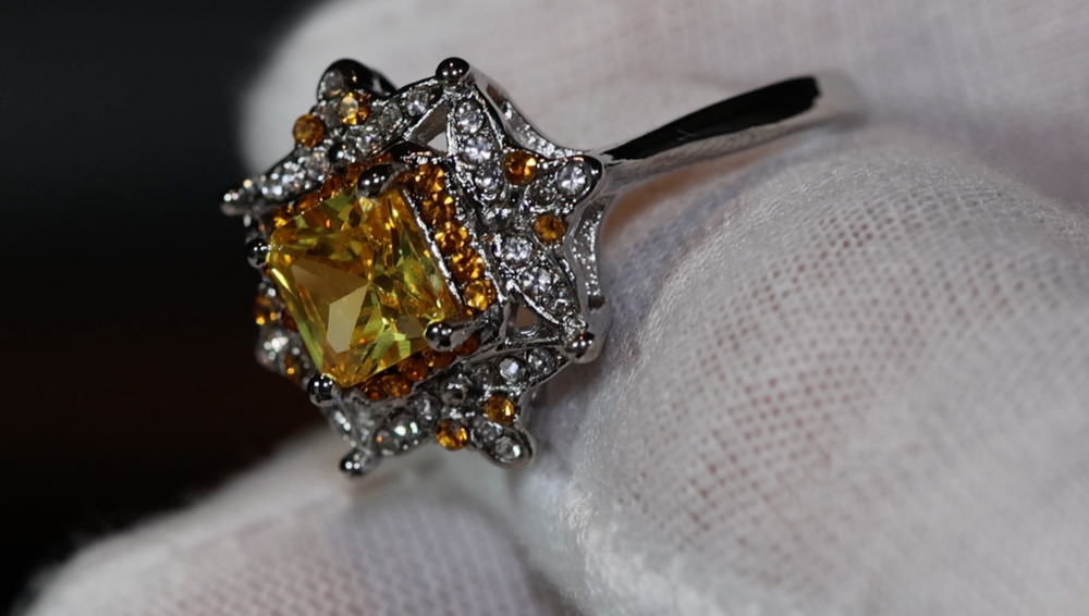 Yellow Diamond Ring | Yellow Diamond Engagement Rings | Princess Cut Diamond Ring | Baguette Ring | Womens Engagement Ring | Yellow Ring