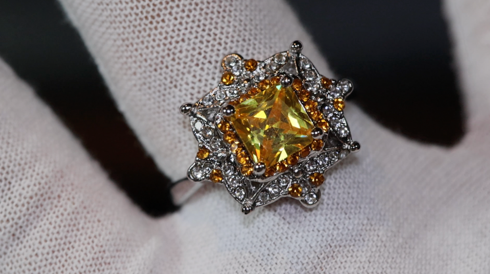 Yellow Diamond Ring | Yellow Diamond Engagement Rings | Princess Cut Diamond Ring | Baguette Ring | Womens Engagement Ring | Yellow Ring