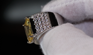 Womens yellow diamond ring, mens yellow diamond rings, big yellow diamond ring, Mens Iced Out Ring