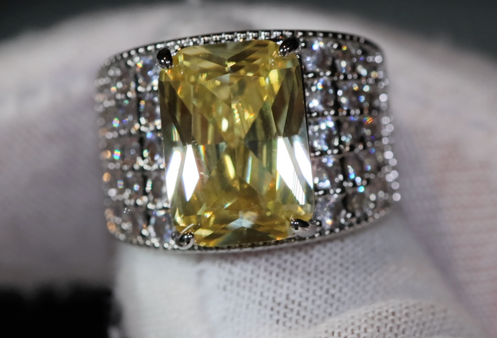 Womens yellow diamond ring, mens yellow diamond rings, big yellow diamond ring, Mens Iced Out Ring