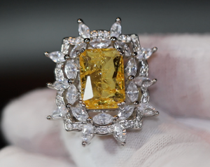 Crushed Ice Diamond Cut Ring | Yellow Diamond Ring | Yellow Engagement Rings | Baguette Cut Diamond Ring | Baguette Ring | Yellow Ring