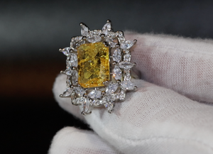 Crushed Ice Diamond Cut Ring | Yellow Diamond Ring | Yellow Engagement Rings | Baguette Cut Diamond Ring | Baguette Ring | Yellow Ring