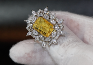 Crushed Ice Diamond Cut Ring | Yellow Diamond Ring | Yellow Engagement Rings | Baguette Cut Diamond Ring | Baguette Ring | Yellow Ring