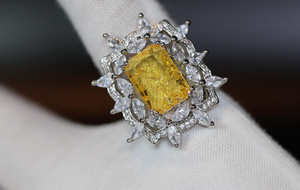 Crushed Ice Diamond Cut Ring | Yellow Diamond Ring | Yellow Engagement Rings | Baguette Cut Diamond Ring | Baguette Ring | Yellow Ring