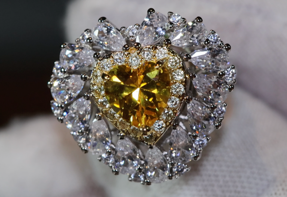 Heart Ring | Heart Shaped Ring | Heart Shape Ring | Diamond Heart Ring | Womens Yellow Diamond Ring | Engagement Ring | Yellow Diamond Ring