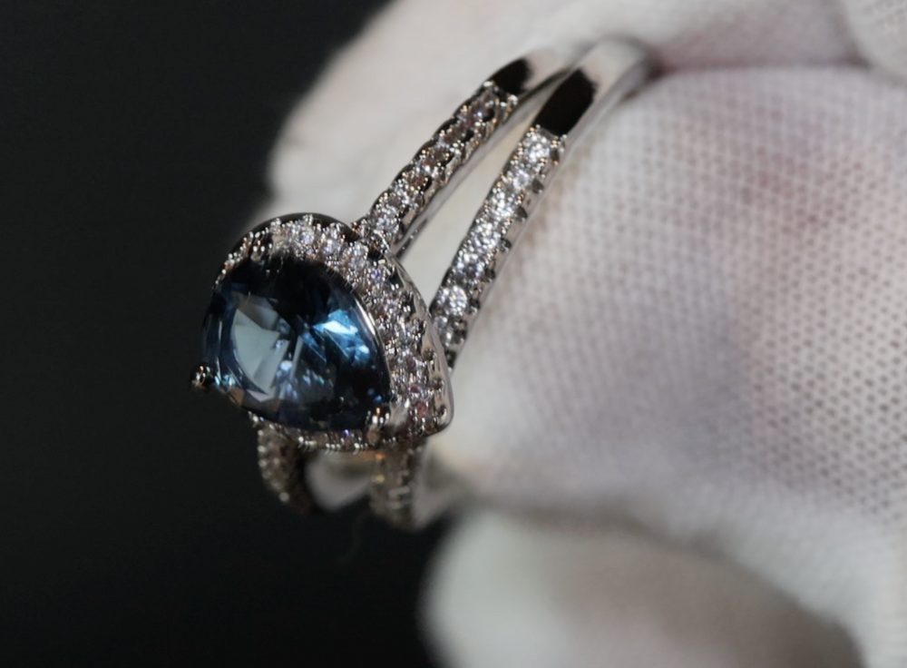 Teal Blue Diamond Ring | Blue Diamond Wedding Ring Set |  Pear Shape Ring | Teardrop Ring