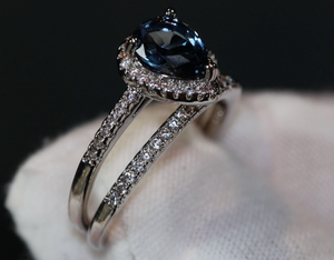 Teal Blue Diamond Ring | Blue Diamond Wedding Ring Set |  Pear Shape Ring | Teardrop Ring