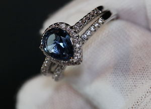 Teal Blue Diamond Ring | Blue Diamond Wedding Ring Set |  Pear Shape Ring | Teardrop Ring