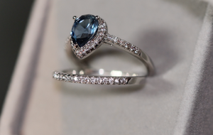 Teal Blue Diamond Ring | Blue Diamond Wedding Ring Set |  Pear Shape Ring | Teardrop Ring