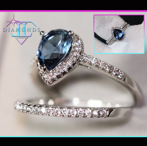 blue diamond wedding ring set