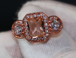 Rose Gold ring | Three Stone Ring | Rose Gold Champagne Diamond Ring