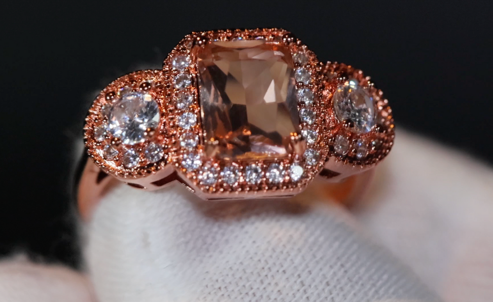 Rose Gold ring | Three Stone Ring | Rose Gold Champagne Diamond Ring