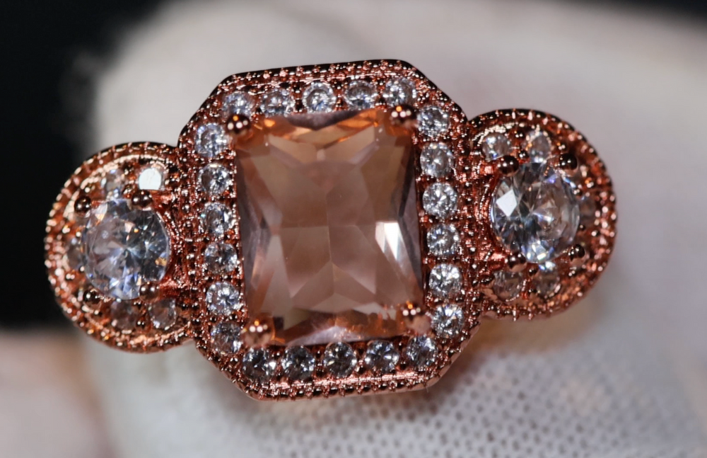 Rose Gold ring | Three Stone Ring | Rose Gold Champagne Diamond Ring