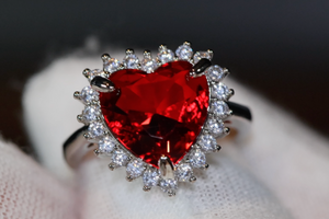 Red Diamond Heart Ring | Heart Shape Ring | Diamond Heart Ring | Red Diamond Ring