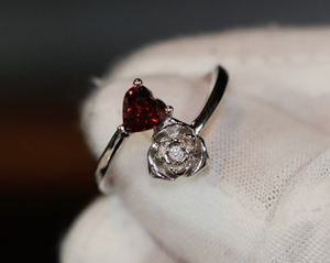 Red Diamond Heart Ring | Diamond Heart Ring | Flower Diamond Ring | Flower Ring | Red Diamond Ring