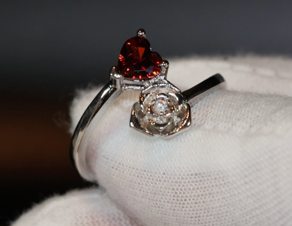 Red Diamond Heart Ring | Diamond Heart Ring | Flower Diamond Ring | Flower Ring | Red Diamond Ring