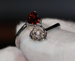 Red Diamond Heart Ring | Diamond Heart Ring | Flower Diamond Ring | Flower Ring | Red Diamond Ring