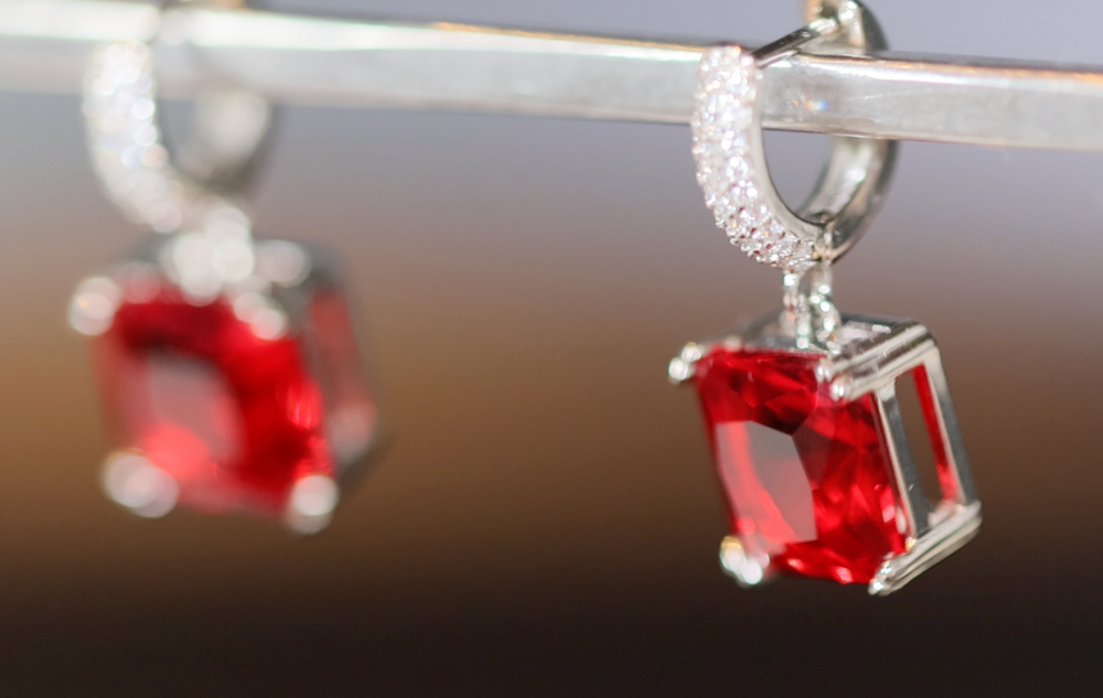 
            
                Load image into Gallery viewer, Red Diamond Earrings | Red Diamond Hoop Earrings
            
        